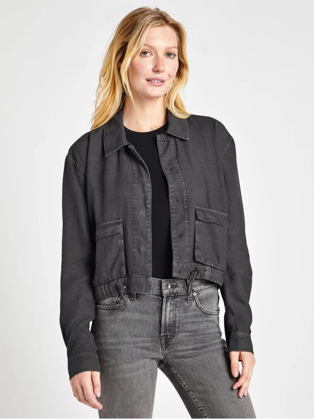 Splendid Woven Drawstring Hem Utility Jacket - Charcoal